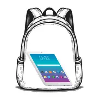 Mochila preta transparente com um tablet de 5 kg dentro, representando a solução inicial para o Problema da Mochila usando programação dinâmica.