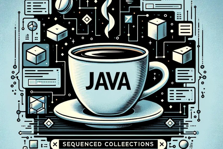 imagem-destacando-novidade-Sequenced-Collections-Java-21-com-símbolos-coleção-sequencial-e-logo-Java-em-fundo-tecnológico-moderno