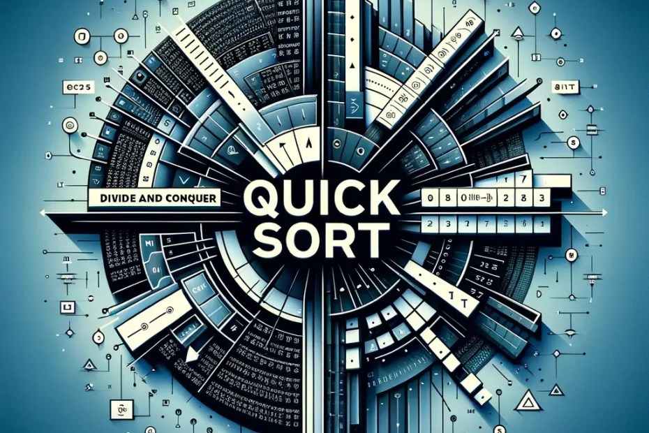 Imagem abstrata destacando o Quick Sort, simbolizando ordenação eficiente e método divide e conquista.